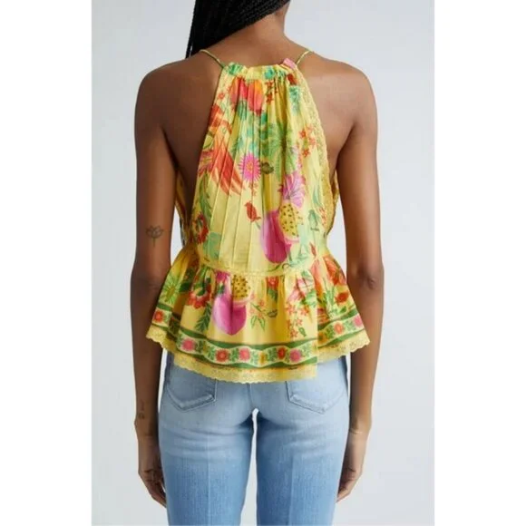 💕FARM RIO💕 Yellow Delicate Fruit Garden Sleeveless Blouse ~ Medium NWT